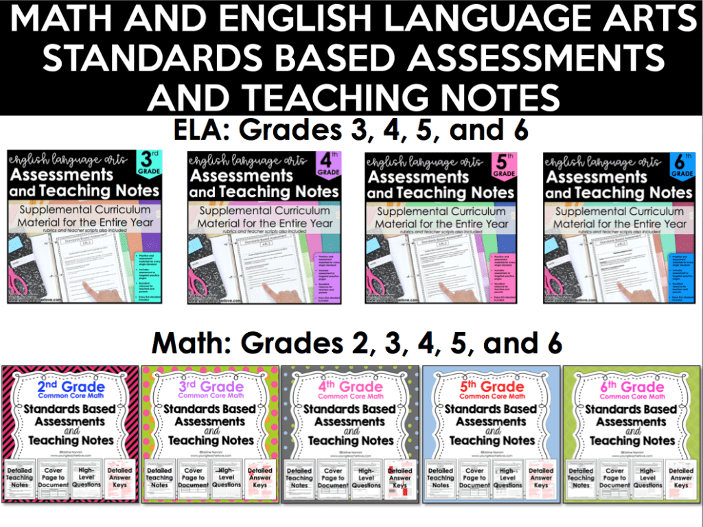 Math and ELA Standards Based Assessments and Teaching Notes by Kristine Nannini