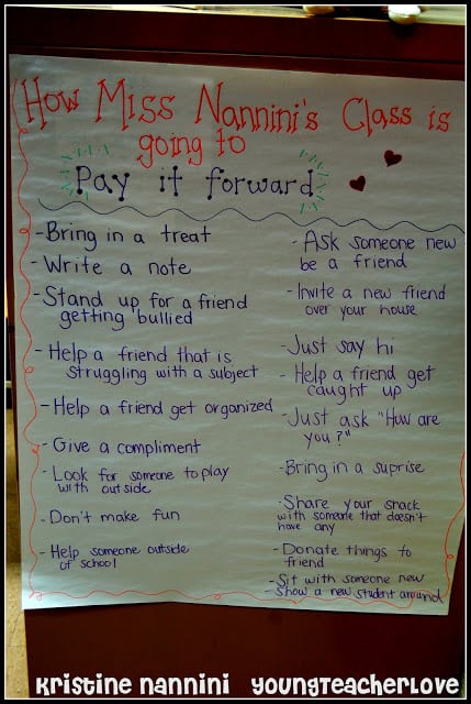 Ideas to Help Pay it Forward Anchor Chart - Young Teacher Love by Kristine Nannini