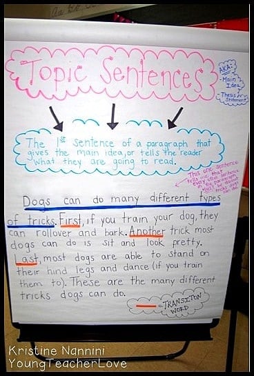 Topic Sentences Anchor Chart - Young Teacher Love by Kristine Nannini