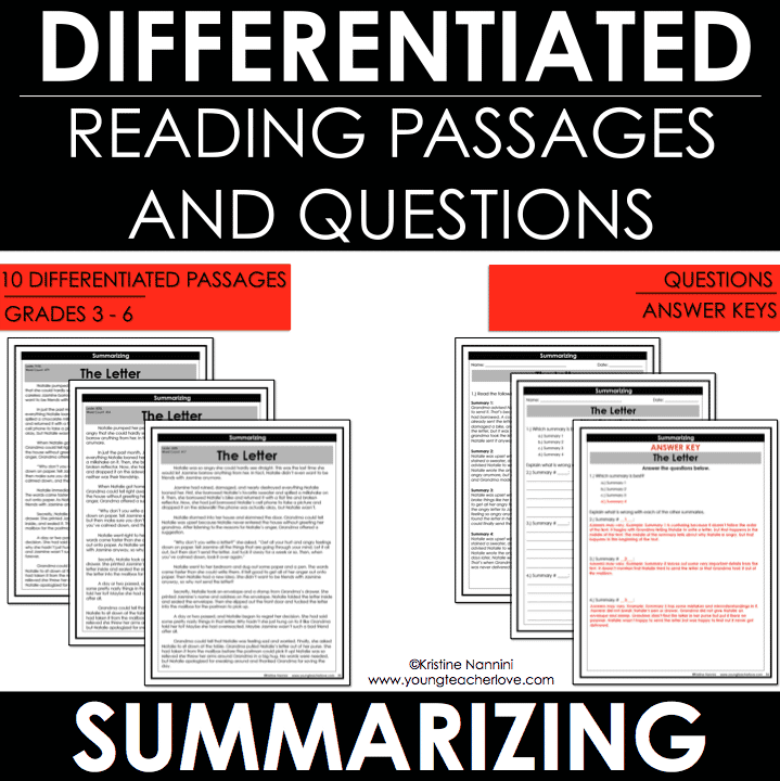 Summarizing: Differentiated Reading Passages and Questions by Kristine Nannini