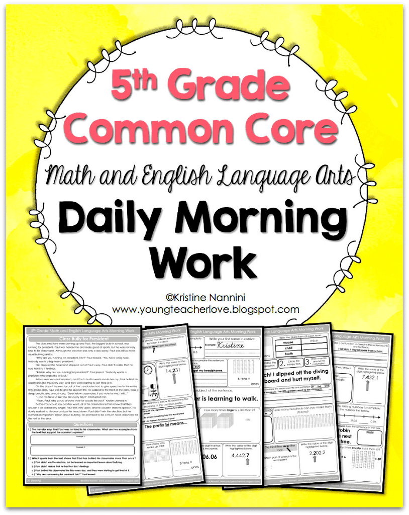 5th Grade Math and English Language Arts Daily Morning Work