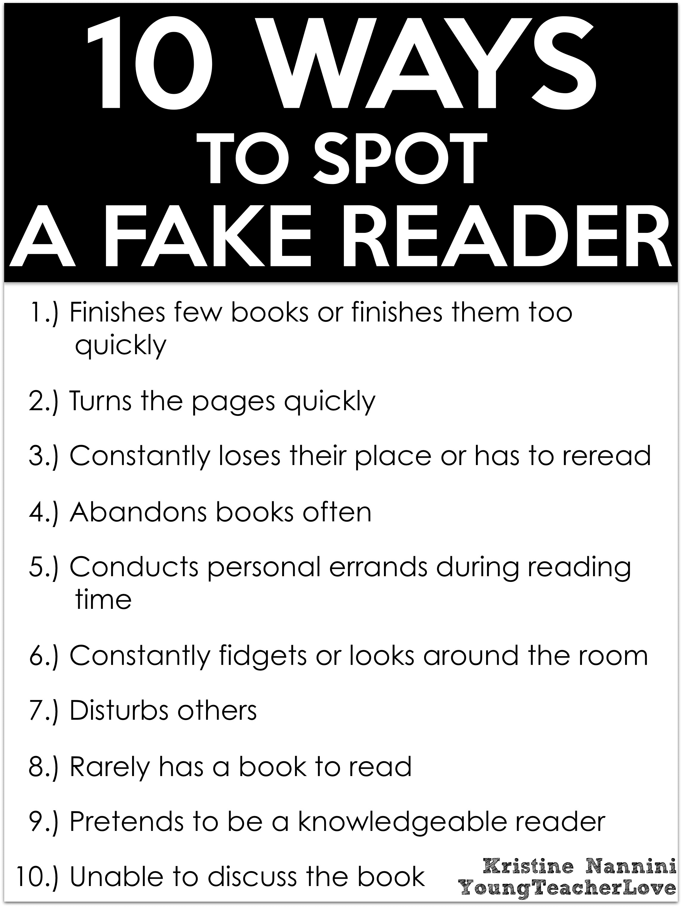 10 Ways to Spot a Fake Reader - Young Teacher Love by Kristine Nannini