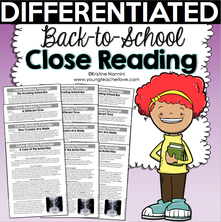 Back to School Close Reading Differentiated Passages, Text-Dependent Questions, and More