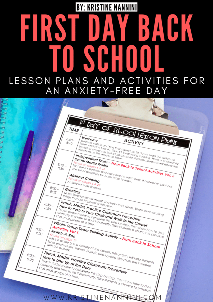 Lesson plan first day back to school