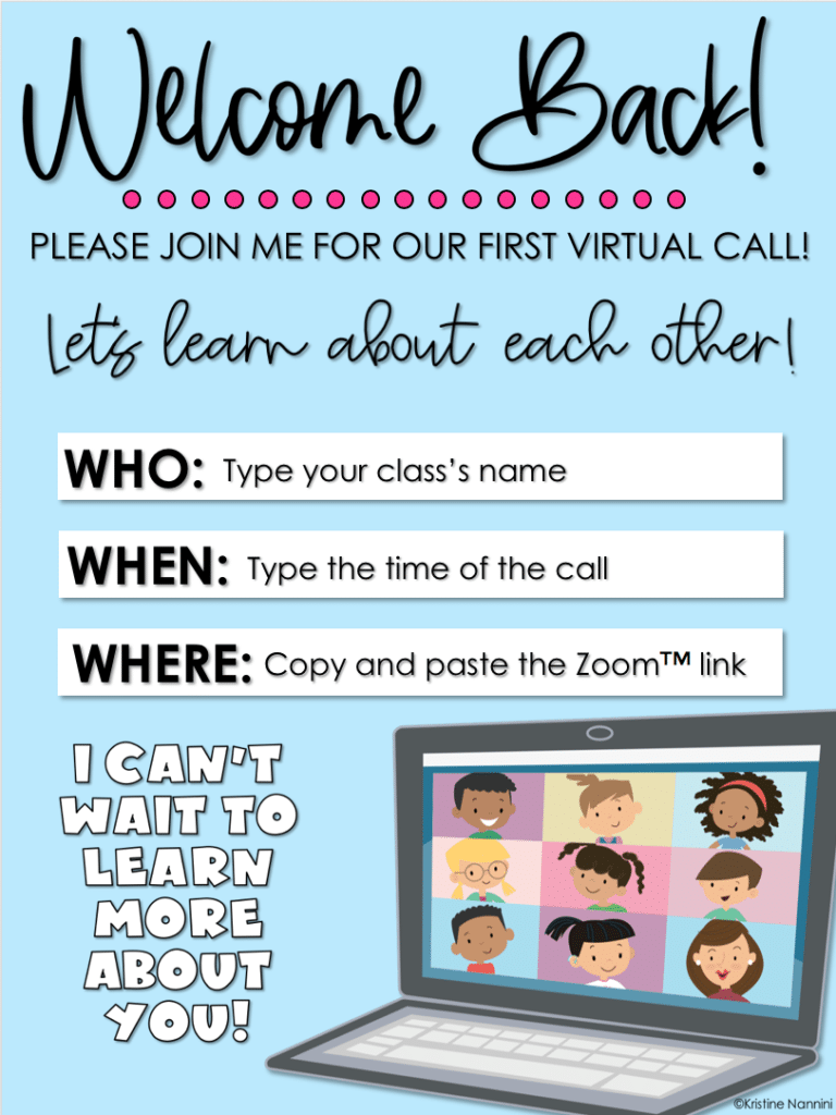 Virtual First Day Back to School Zoom Invitation